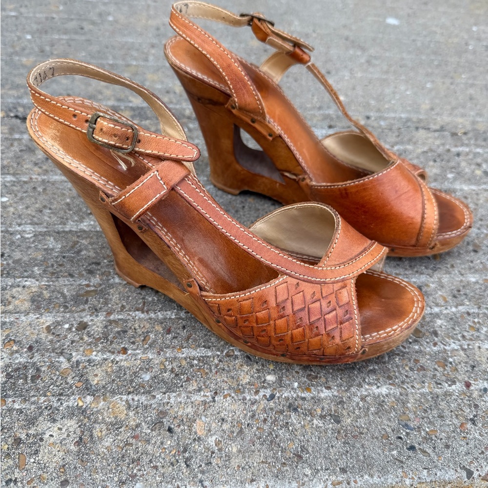 RARE Vintage 70s Nobil’s Brown Leather Slingback Sandals Size 7 - Picture 4 of 10
